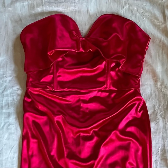 Red Satin Strapless Dress - Picture 2 of 6